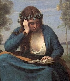 Detail of painting by Corot, of woman reading